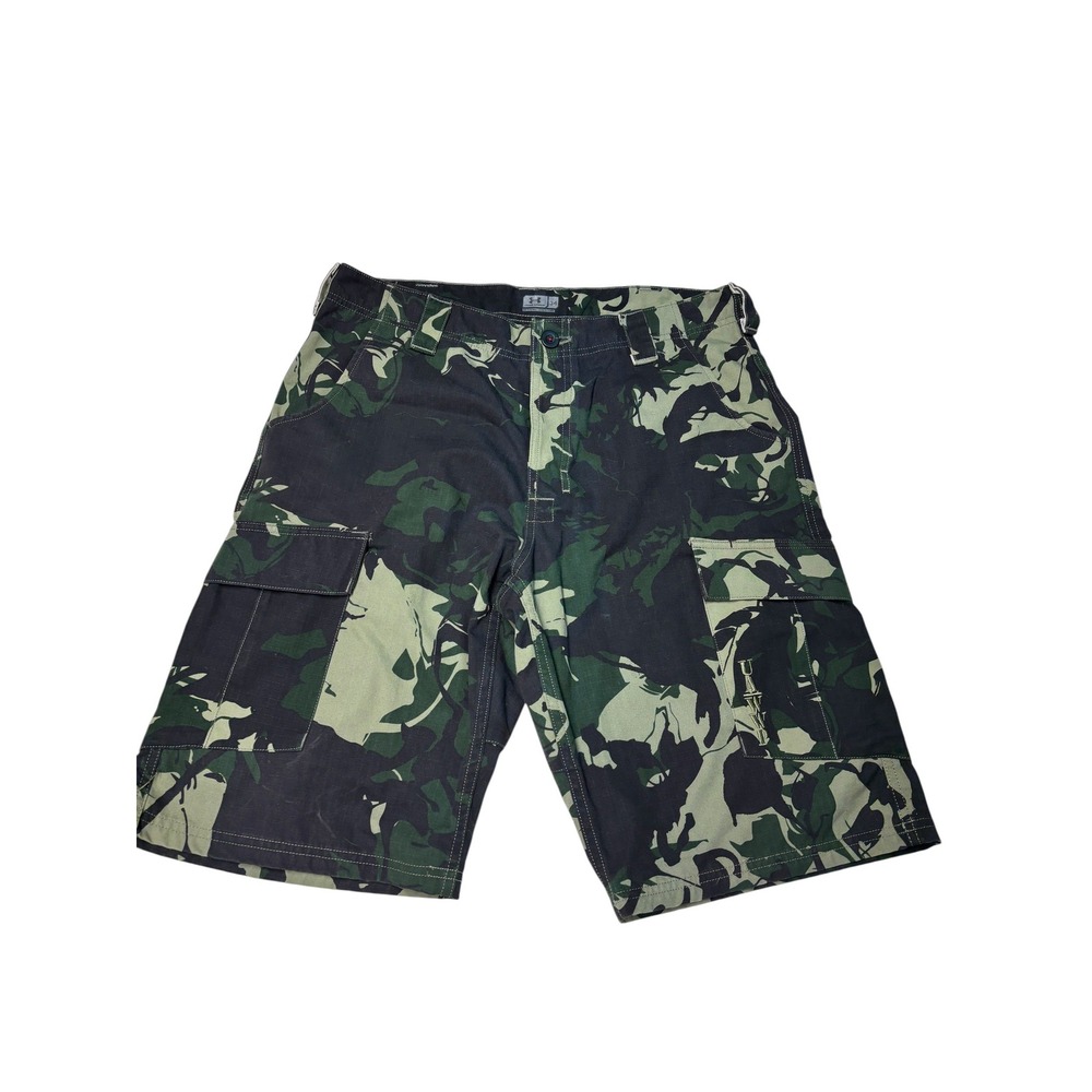 Under Armour Wounded Warrior Project Camo Cargo Shorts Mens 34X12 Green Ripstop